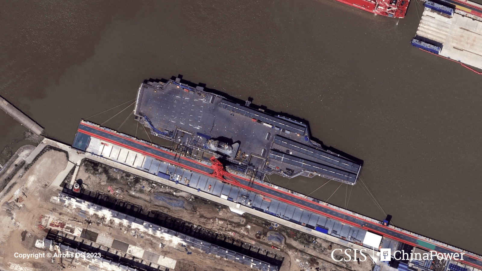Lotniskowiec Fujian &#8211; zdjęcie satelitarne /Fot. ChinaPower
