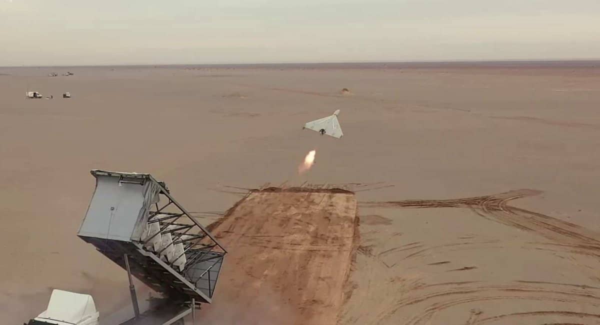 Dron Shahed 136 podczas wystrzelenia &#8211; niestety, obecnie nie ma dostępnych zdjęć chińskich kopii /Fot. YouTube
