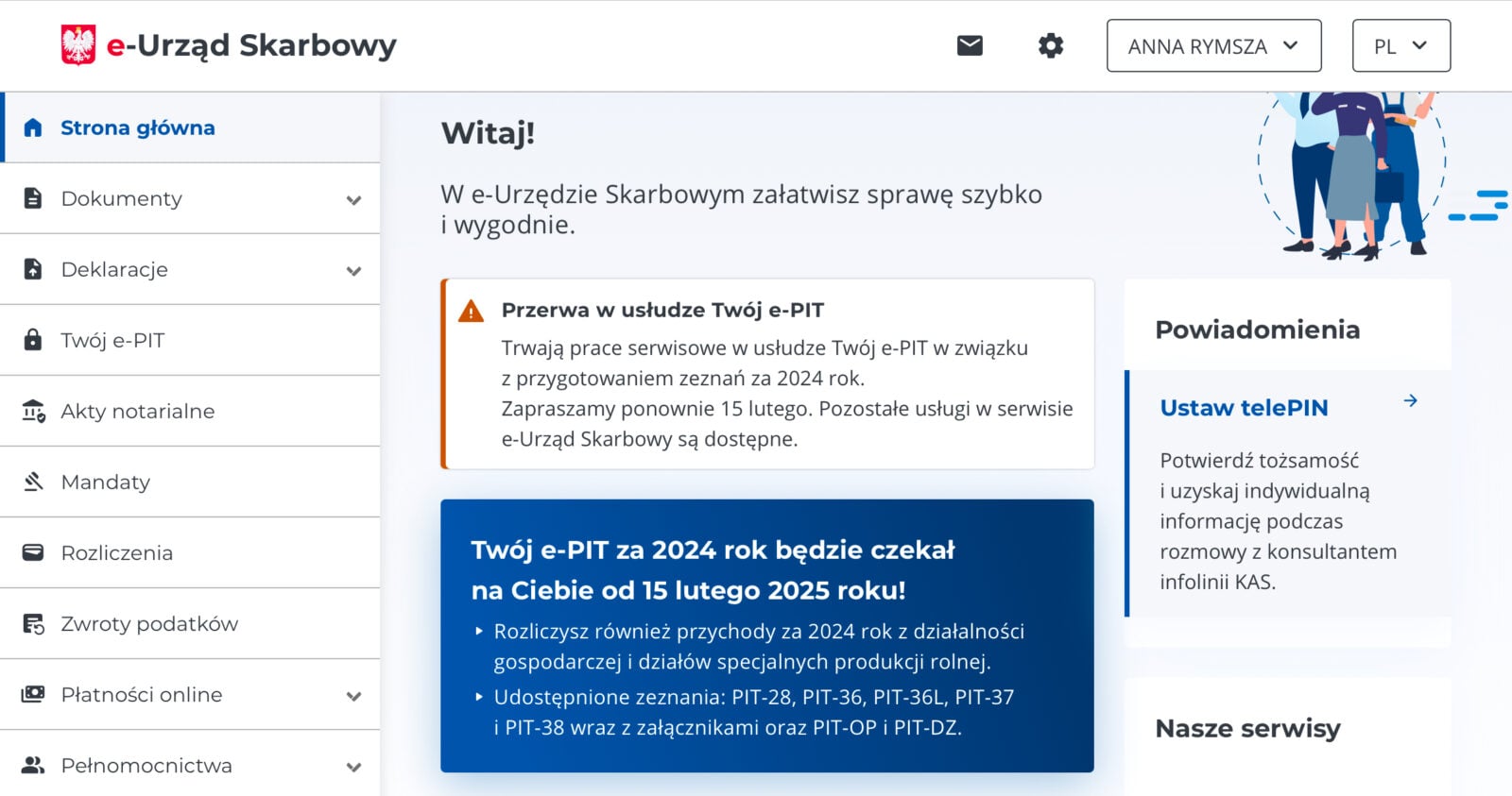 Komunikat o przerwie w działaniu usługi Twój e-PIT