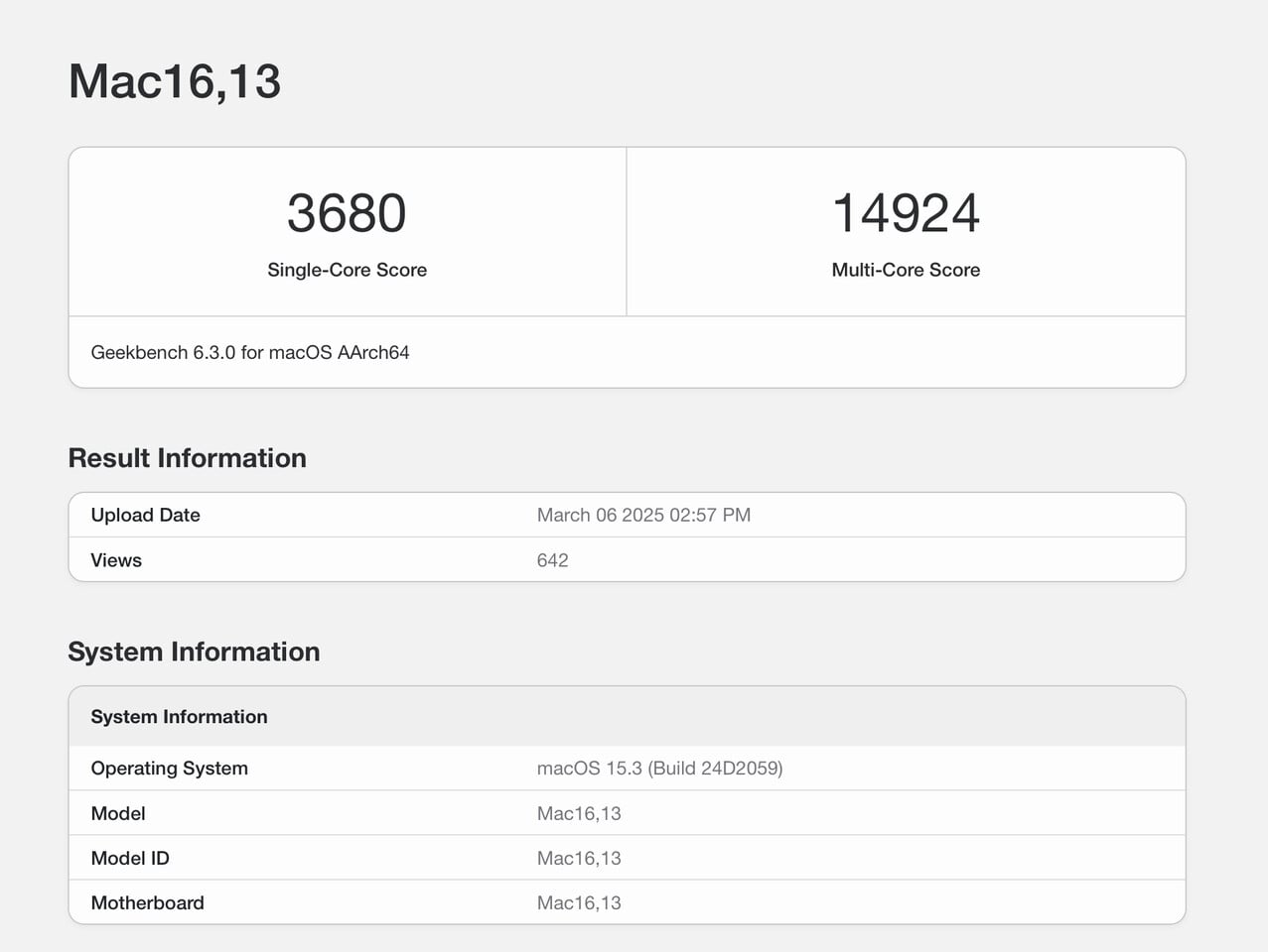 Apple MacBook Air z M4 w Geekbench
