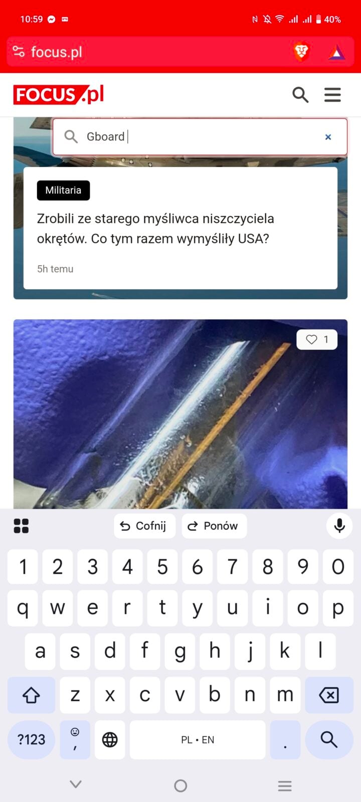 google gboard android cofnij ponow 