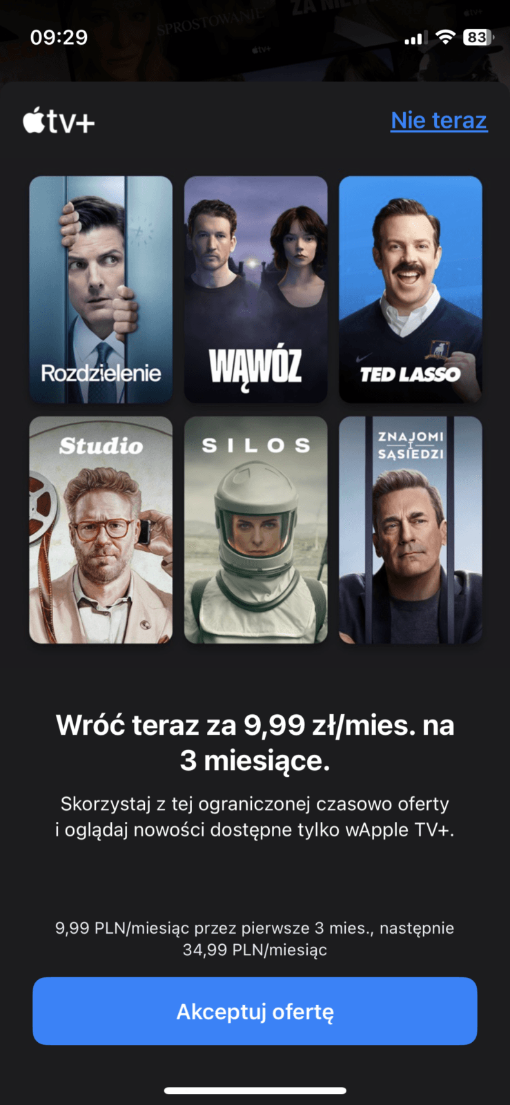 Oferta promocyjna w Apple TV+