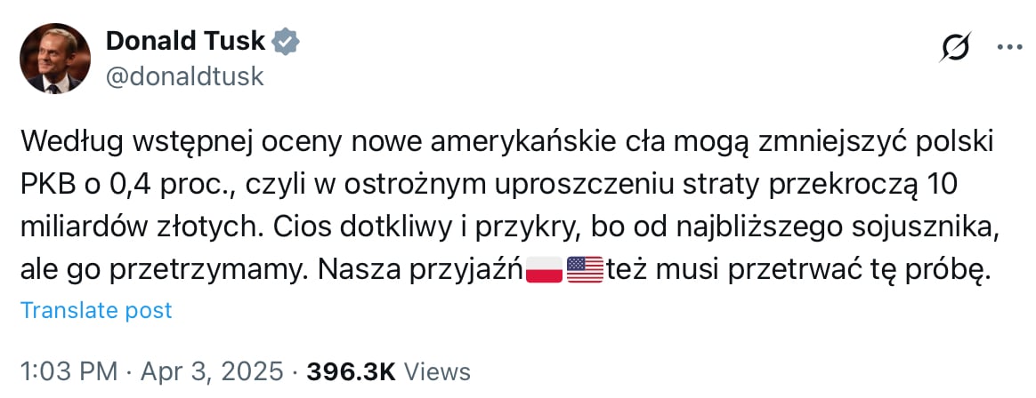 Donald Tusk krytykuje cła Trumpa