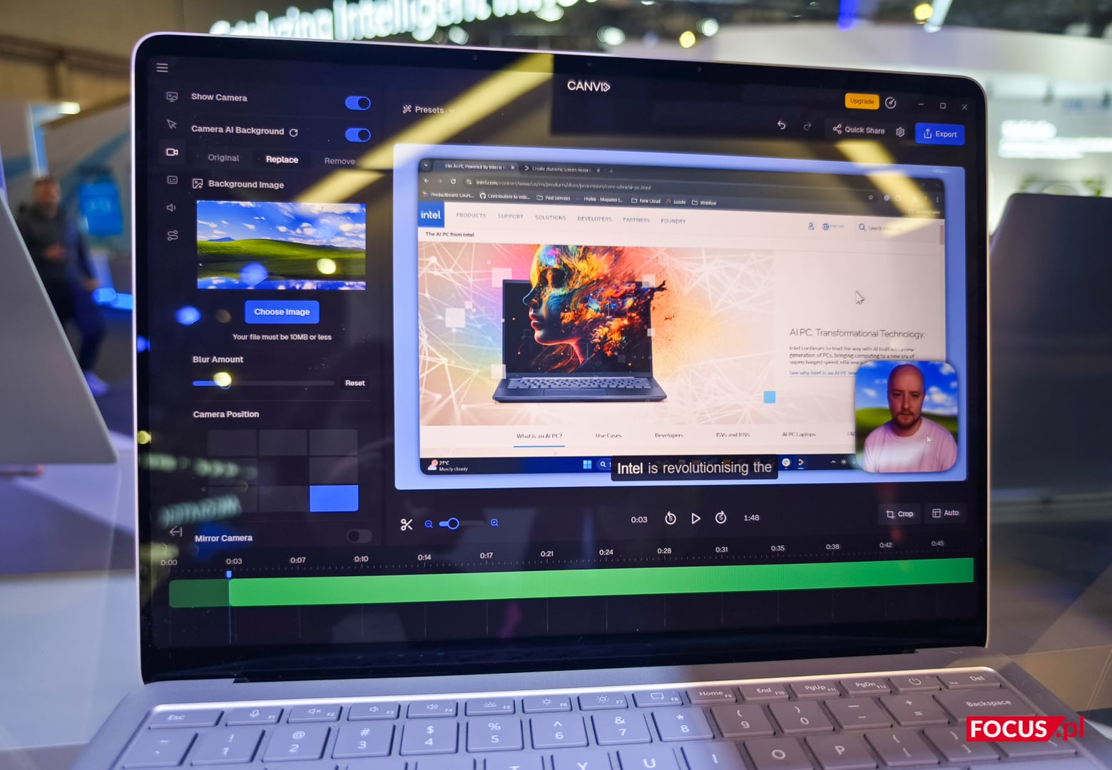 Canvid na laptopie Intel AI PC