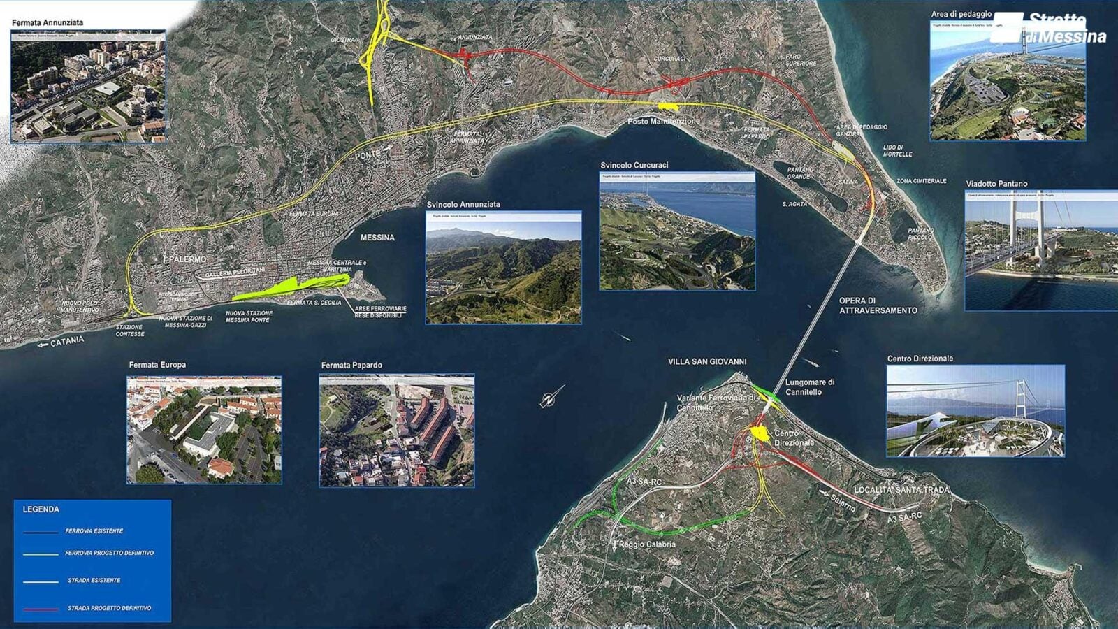 Mapa pokazuje lokalizację mostu nad Cieśniną Mesyńską