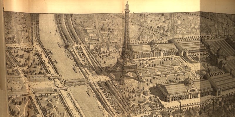 wieża eiffla na szkicu przygotowanym na wystawę światową 1989