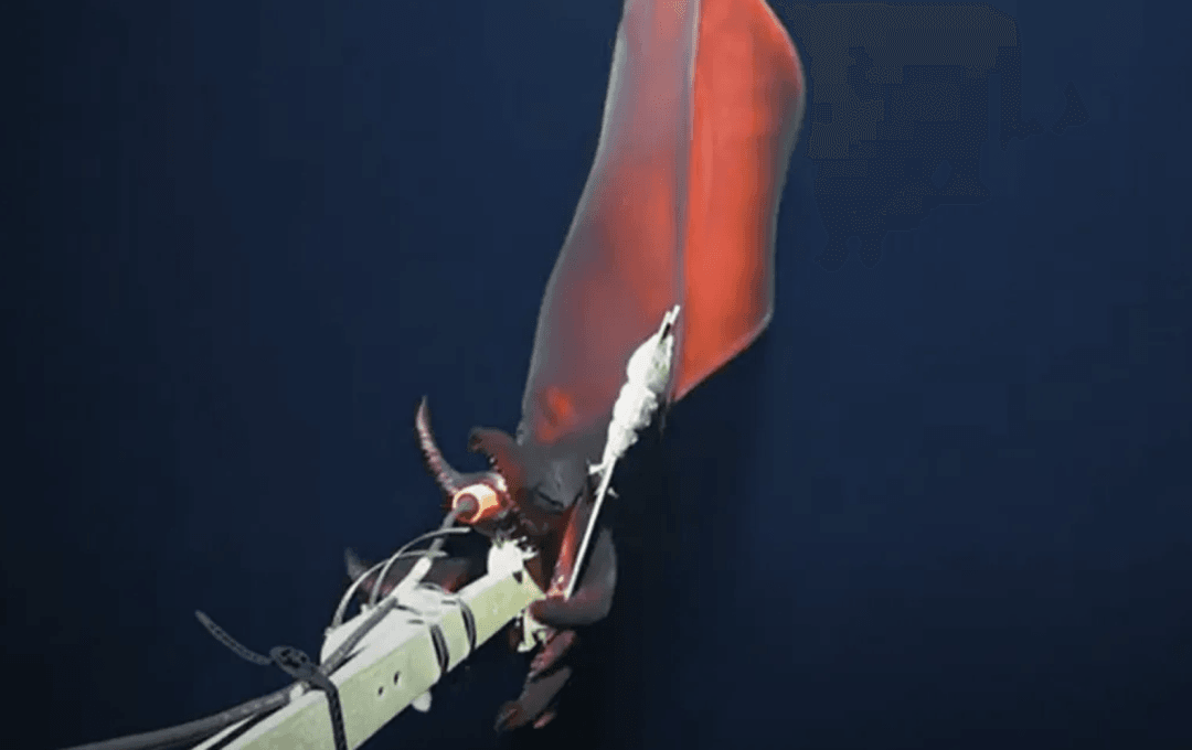 Rzadka kałamarnica wyłoniła się z ciemności. Pomyliła kamerę z ofiarą