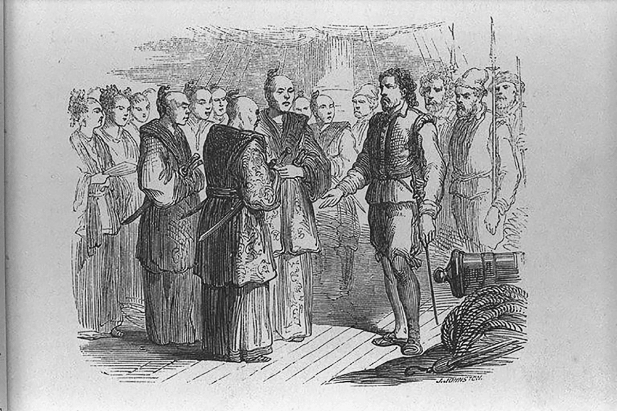 William Adams spotyka Japończyków / źródło: Wikimedia Commons, domena publiczna
