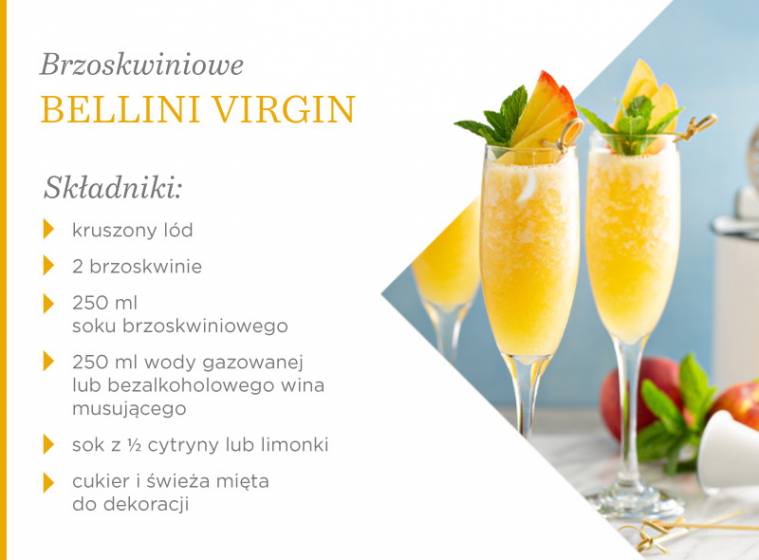 Bezalkoholowy brzoskwiniowy drink bellini 