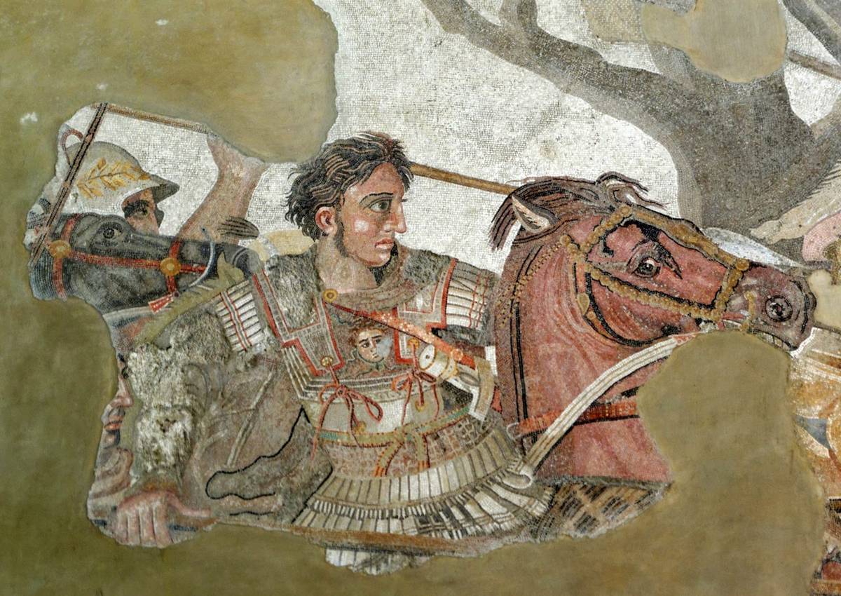 Aleksander na Bucefale podczas bitwy pod Issos &#8211; fragment tzw. mozaiki Aleksandra z Domu Fauna /Fot. Wikimedia Commons
