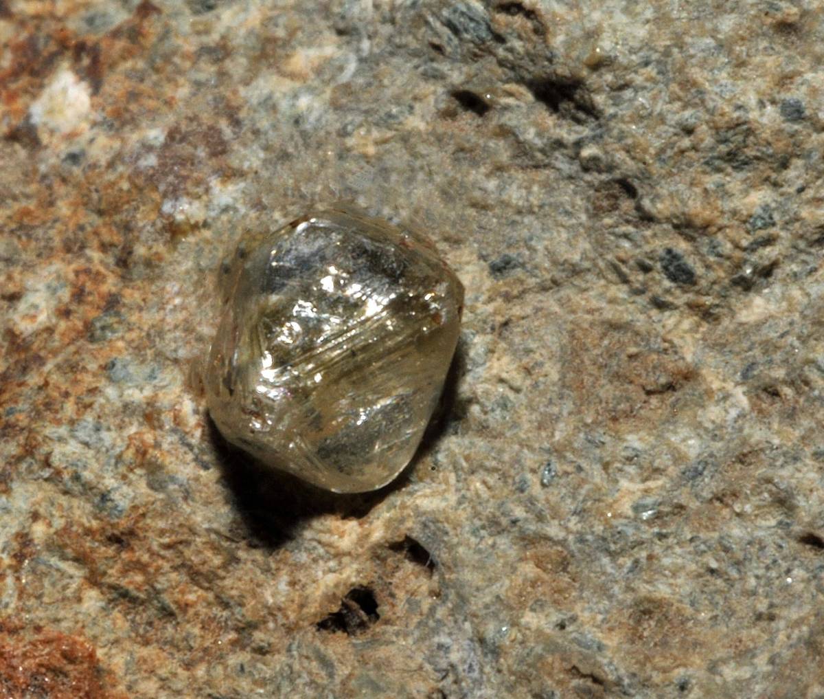 Przykładowy kimberlit z diamentem / źródło: Gery Parent, Wikimedia Commons, CC-BY-SA-3.0
