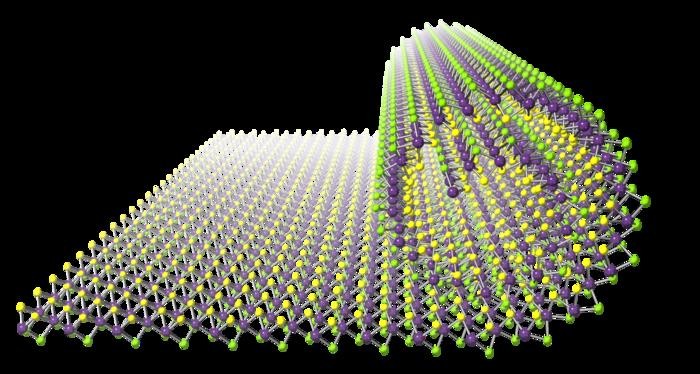 Zastępując atomy po jednej stronie nanocząsteczki innym pierwiastkiem, powstała nanocząsteczka, która po odłączeniu od podłoża może samoistnie zwinąć się w zwój /Fot. Tokyo Metropolitan University
