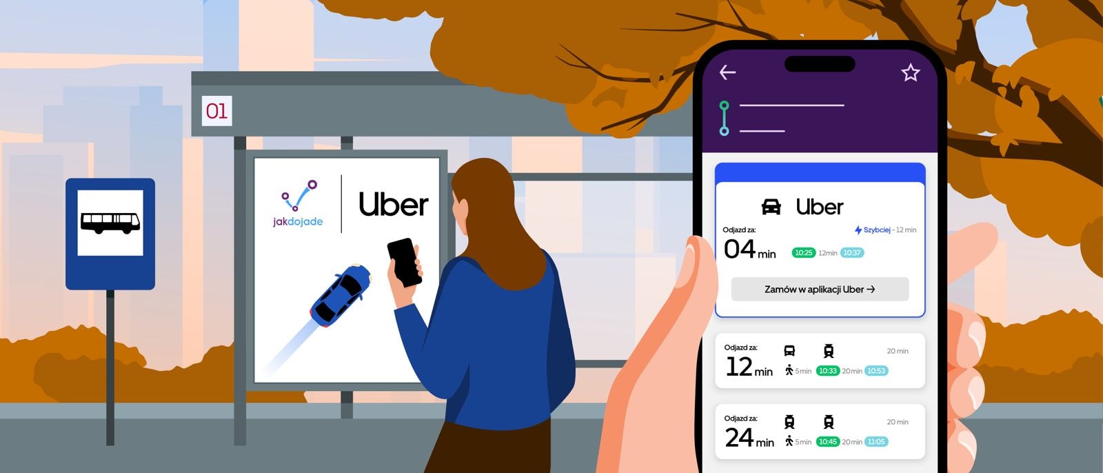 Koniec frustracji na przystankach na obrzeżach miast. Uber wkracza do aplikacji Jakdojade