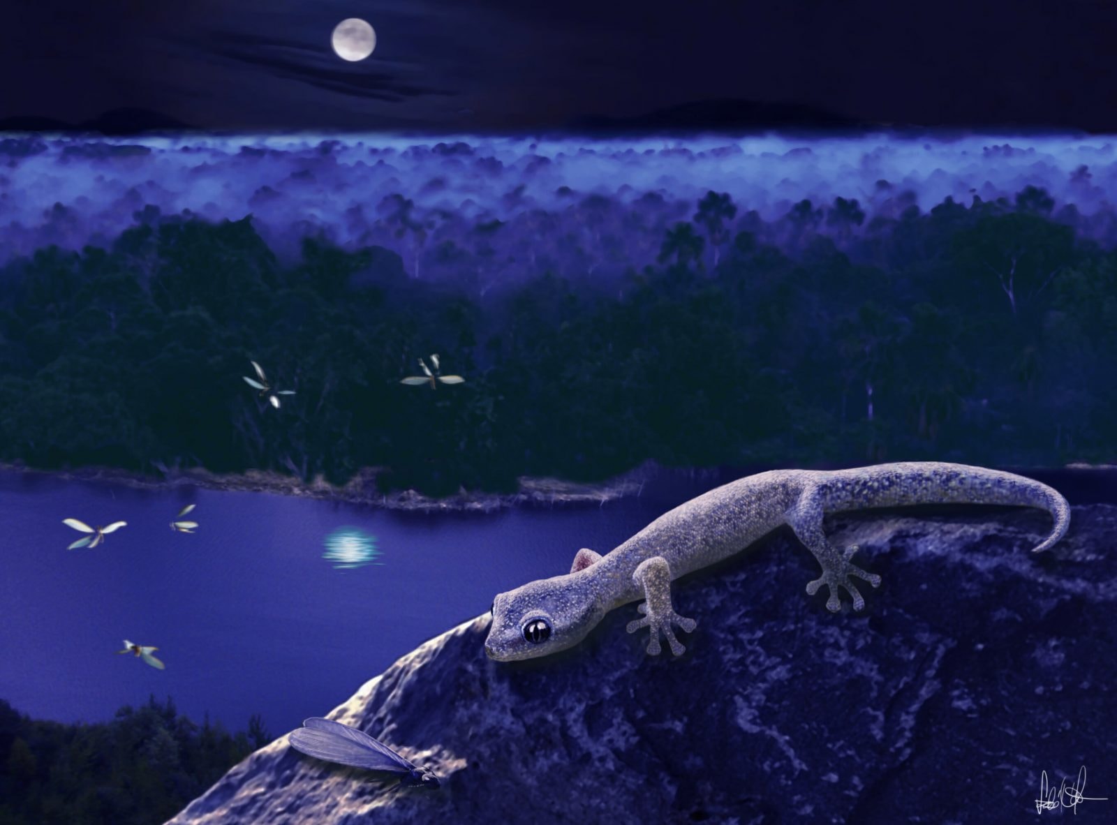 Dolina Geiseltal około 47 mln lat temu – gekon z wymarłego gatunku Geiseleptes delfinoi /Fot. University of Tübingen